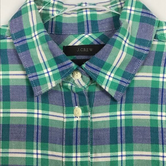 J CREW Boy Fit Flannel Green Blue Bright Clover Button Up Plaid Shirt Top sz 0 - Picture 6 of 13